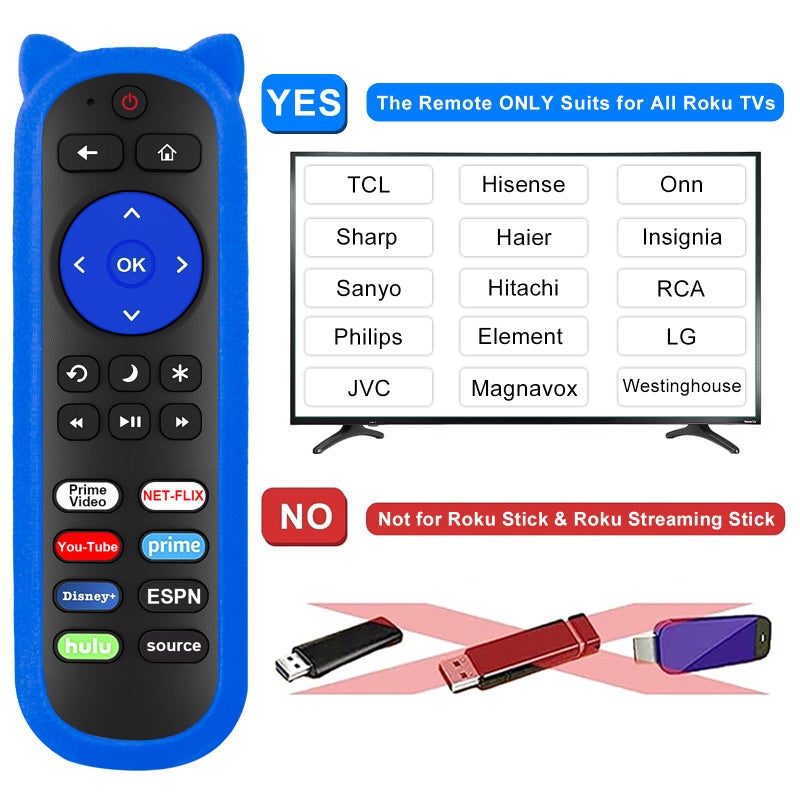 Yimaut Pack of 2 IR Remote for Roku TV Remote, for All Roku Built-in TV, for TCL Roku/Onn/Hisense/Insignia/Element/Sharp/Haier/Hitachi/LG/Sanyo/JVC/Magnavox/RCA/Philips/Westinghouse with Anti-Lost Cover - Image 2